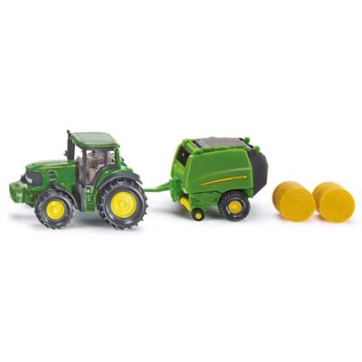 siku-john-deer-halmballepresser Siku - John Deere Traktor med Rundballepresser
